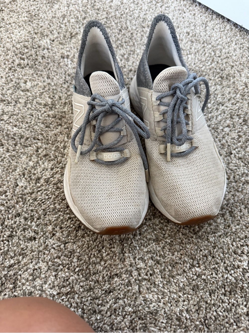 New Balance Women’s Light Beige and Gray Mesh Athletic Sneakers